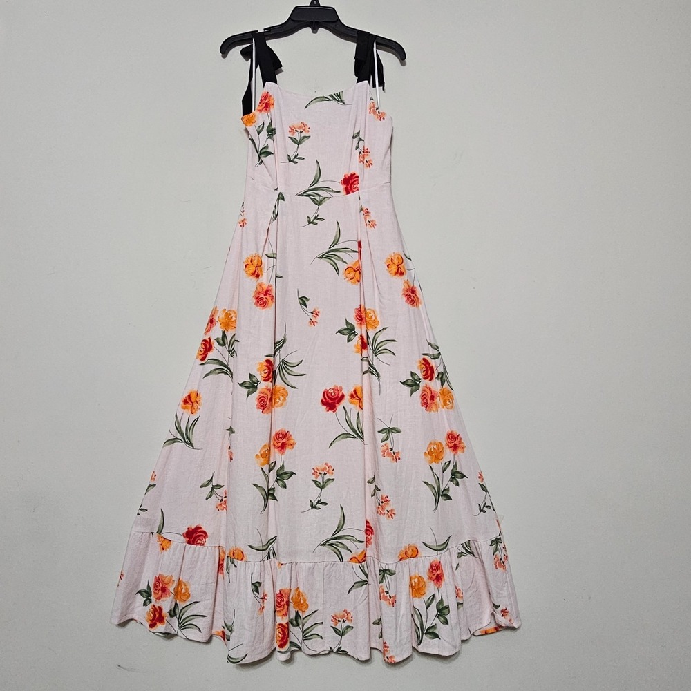 Gianni Bini Dress Maxi Small Peach Floral Sleeveless Squareneck Linen Blend 0845